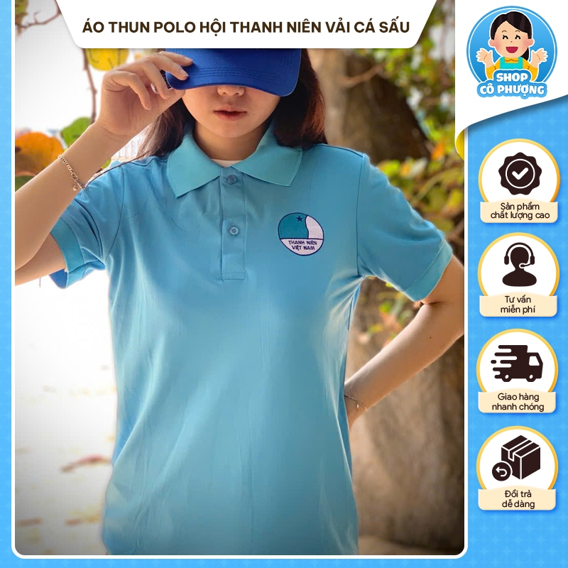 Áo thun có cổ nam nữ hội thanh niên Việt Nam, áo ngắn tay hội liên hiệp thanh niên vải cá sấu co dãn thoáng mát