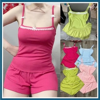 Đồ ngủ 2 dây sexy ren nơ, đồ bộ mặc nhà vải mềm mịn thoáng mát hình thật có che tên