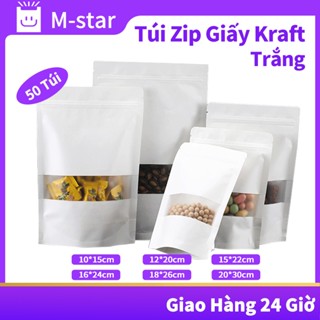50 Túi Zip Giấy Kraft Trắng, Túi Zip Giấy Đựng Thực Phẩm Full Size ---Mstar Life