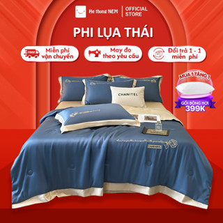Bộ chăn ga gối 5 món Hệ Thống Nệm Bộ set chăn ga drap grap phủ trải giường gối nệm đệm 5 món lụa thái mùa hè cao cấp