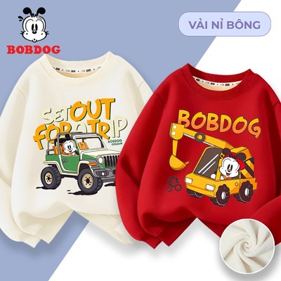 Áo thun bé trai BOBDOG chất liệu vải nỉ bông ấm áp in hình oto, máy xúc cute cho bé