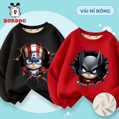 Áo thu đông bé trai BOBDOG, áo ấm cho bé chất liệu vải nỉ bông ấm áp in hình người nhện cute cho bé