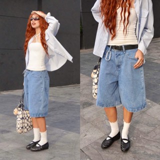 Quần Short Jeans Ống Rộng Reetro Sky Unisex - Jorts Nam Nữ Phong Cách Âu Mỹ