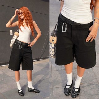 Quần Short Jeans Ống Rộng Reetro Sky Unisex - Jorts Nam Nữ Phong Cách Âu Mỹ - Đen