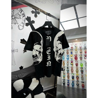 Áo phông philipp đầu nâu nửa 2 bên chữ giữa đá in lấp lánh