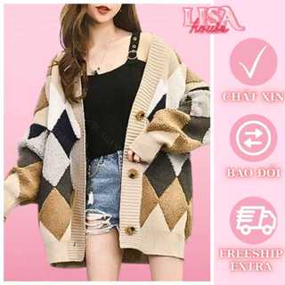 ÁO KHOÁC LEN CARDIGAN NỮ HÀN QUỐC, ÁO KHOÁC LEN HOẠ TIẾT KẺ Ô TRÁM SIÊU DÀY 3 MÀU, HỌA TIẾT DỨA