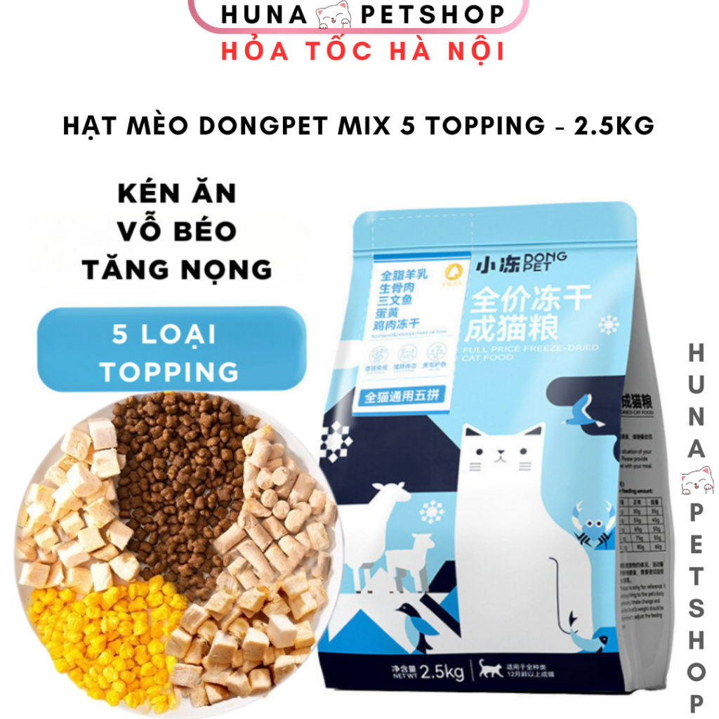  Hạt mèo DONGPET thức ăn khô cho mèo mix thịt đông khô cao cấp chuyên cho mèo kén ăn vỗ béo tăng nọng 