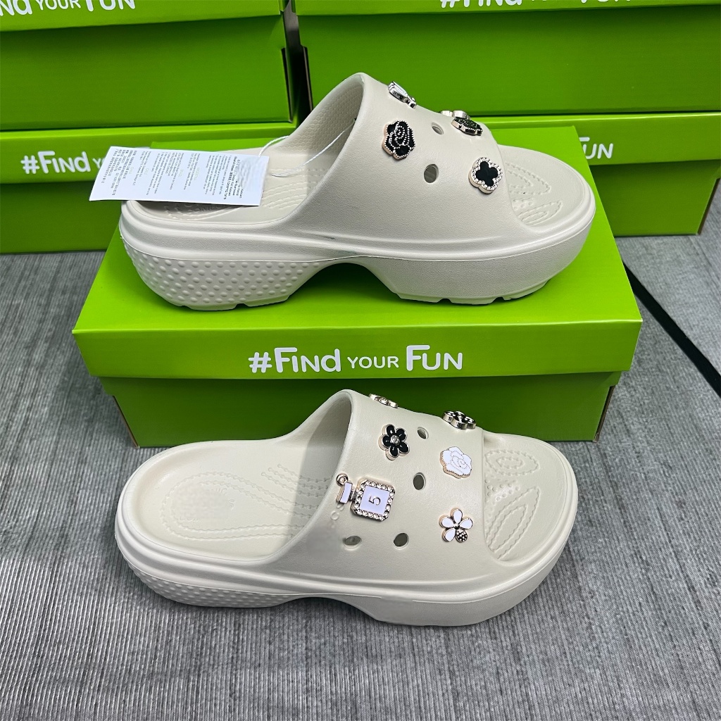 [Có đủ logo] Dép nữ Cross Stomp Slide Dép Cross Nữ Đế Cao 7CM - Tặng kèm sẵn 12 Charm