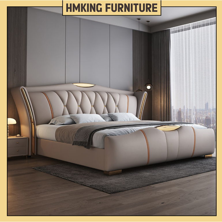 Giường ngủ HMKing Furniture bọc da cao cấp thiết kế sang trọng kích thước 1m8x2m 1m6x2m