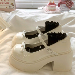 [NỘI ĐỊA TRUNG-LOẠI 1] Giày Mary Jane Nữ DUP NO Đế Bằng Cao 8cm búp bê Lolita da quai dán màu đen/kem đẹp thời tranghot