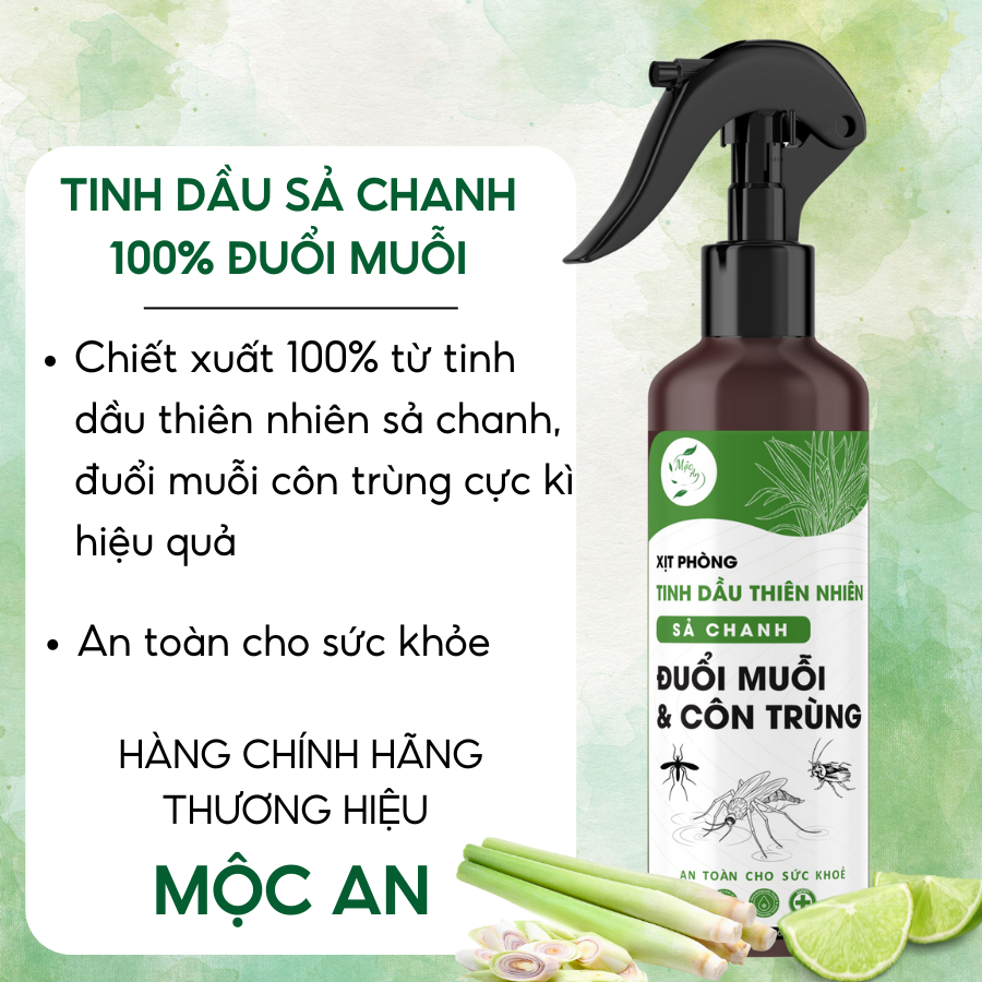 Xịt Phòng Tinh Dầu Sả Chanh MỘC AN 260ml Đuổi Muỗi Hiệu Quả 100% Xịt Thơm Phòng Thư Giãn