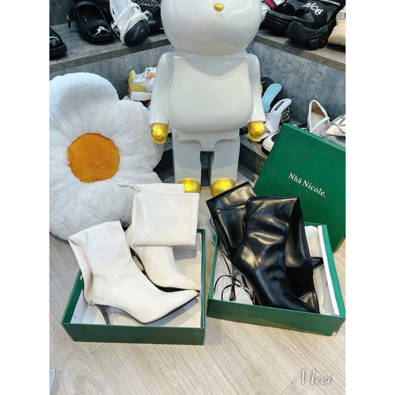 Boot cao gót da đùi mềm gót nhọn fullbox