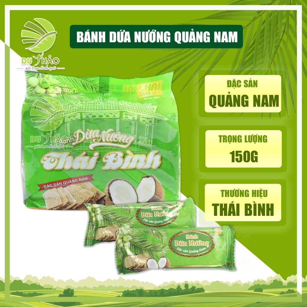 Đặc sản bánh dừa nướng gia truyền Quảng Nam thương hiệu Thái Bình túi 12 gói, bánh dừa nướng Quảng Nam chính gốc