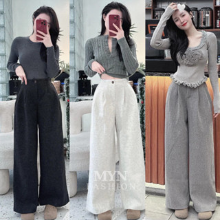  Quần Dạ Ống Suông  Cạp Cao Phối Ly Tôn Dáng Quần Ống Suông Chất Dạ Dày Dặn Xếp Ly Eo Vải Dày Dặn Loại 1  MY102  