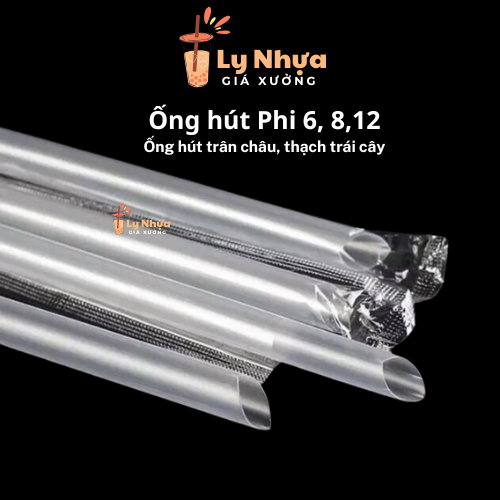Bịch 500gr Ống Hút Nhựa Đen Trắng Phi 6, Phi 8, Phi 12 Có Màng Bọc, Ống Hút Trà Sữa, Trà Trái Cây
