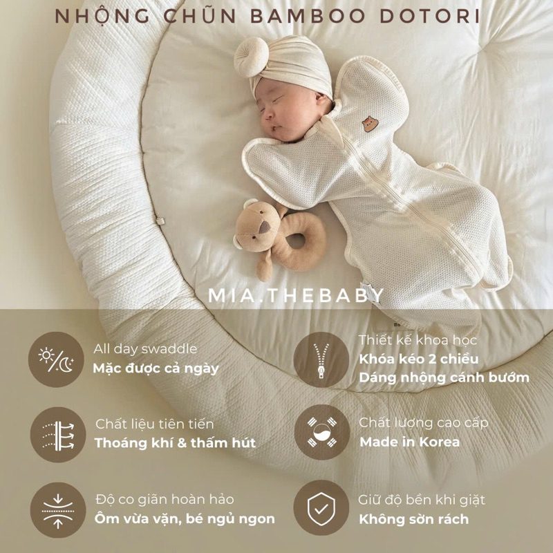 MỚI] Nhộng chũn ngủ cho bé bamboo DOTORI - Hàn Quốc MADE IN KOREA