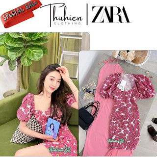 THUHIENZR(sẵn S)Váy mini 1131/807/022 bo chun hoạ tiết hoa hồng đậm(kèm ảnh thật)