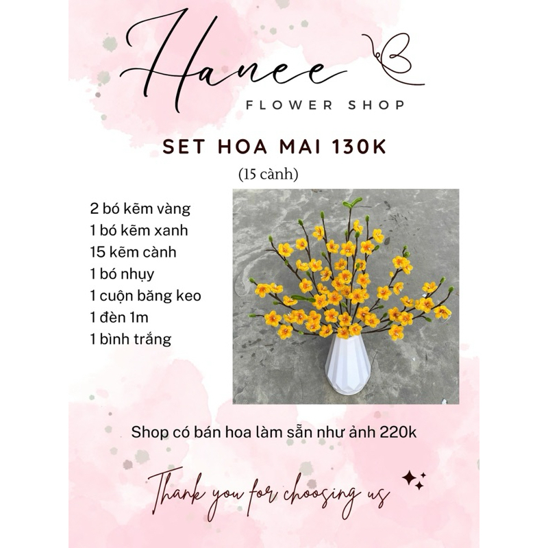 Set nguyên liệu làm hoa handmade kẽm nhung, hoa đào, mai, sen kẽm nhung handmade, kẽm nhung làm hoa