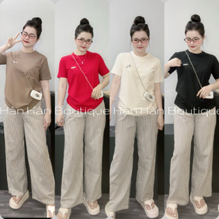 D25 Bộ Áo Thun Thái+Quần Sọc Ống Suông [THÊU NGỰA ] Mặc Xinh