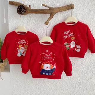  Áo noel cho bé trai bé gái 8-30kg sắc đỏ áo noel tết cho bé áo nỉ dài tay cho bé đi chơi tết noel 