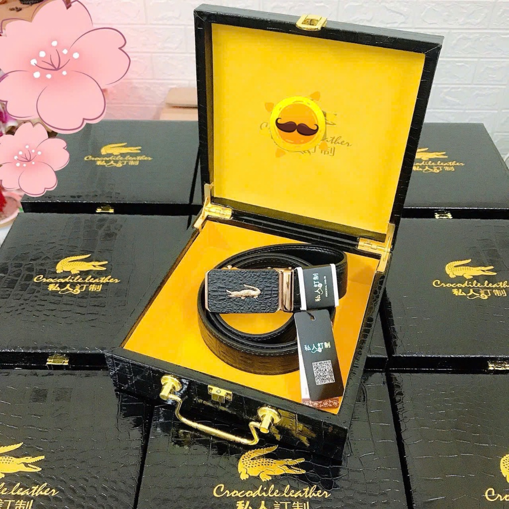 Thắt lưng da nam vân cá sấu hộp gỗ cao cấp