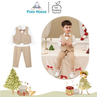  Set Bộ Công Tử Vest Dài 3 Chi Tiết Kèm Nơ La Pomme Chất Cotton Mềm Mịn Dày Dặn Cho Bé Trai 