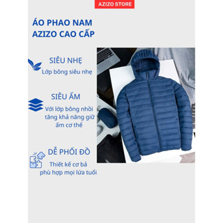 Áo khoác phao siêu nhẹ AZIZO có mũ trùm đầu giữ ấm trống ướt thời trang nam nữ.
