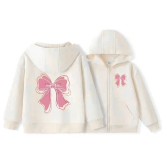 Áo khoác bé gái Hoodie Zip form rộng chất liệu vải nỉ cotton mềm mịn co giãn ép hình Nơ kẹp(mã 2)