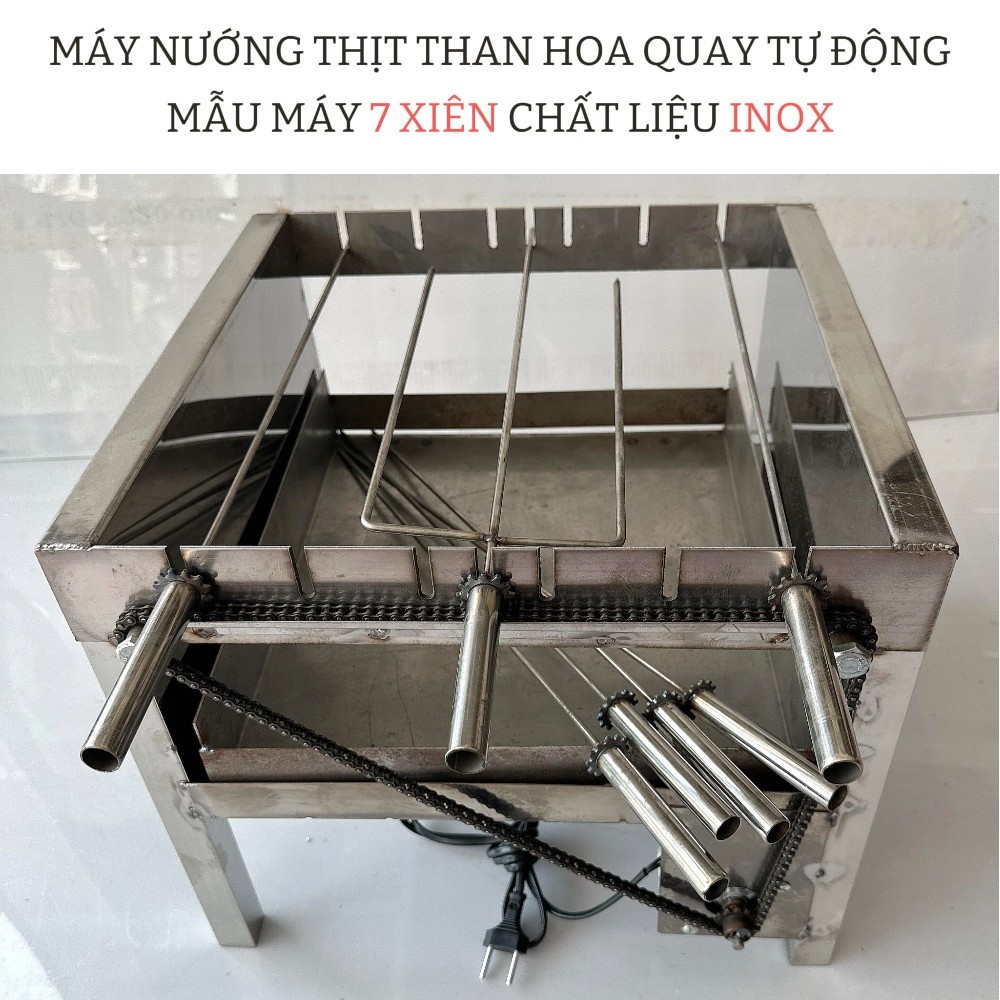 [ INOX 304 ] Máy nướng thịt xiên 7 xiên cao cấp - Tặng Kèm 6 Xiên Đơn và 1 Xiên 3 INOX .Mô tơ 14W
