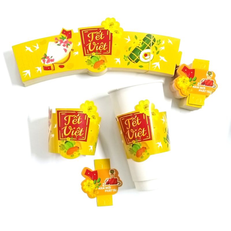 COVER TẾT 2025 SET 200, cover gài in sẵn tiện lợi dùng chung tất cả loại ly: