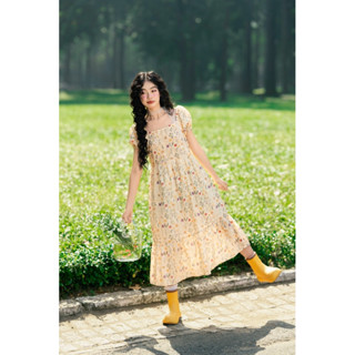 Đầm Babydoll Tay Phồng Hoa Tiết Thêu Hoa Nhí FLORIST Hội Vintage
