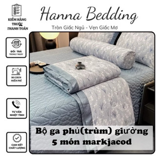 Bộ chăn ga trần phủ(trùm) Cotton Lụa MarkJacob 5 món (1 ga trần phủ, 1 chăn hè trần liền, 2 vỏ gối nằm, 1 vỏ gối ôm)