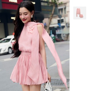 Set Nữ Sleeveless Spongy Short Skirt, Chất Vải Tơ Xốp Nhăn Thoải Mái, WSB151, SOMEHOW