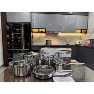 Bộ Nồi Inox 6 Sản Phẩm 12 Chi Tiết Kailer KL-6667, bộ nồi bếp từ inox 304. nồi 5 đáy chính hãng