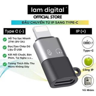 Đầu Chuyển Đổi IP Sang Type C - Dùng Để Sạc, Kết Nối Microphone, Truyền Dữ Liệu, Kết Nối DAC