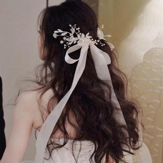  Cài tóc nơ ruy băng đính hoa nhỏ set 2 cái cài hai bên tóc 