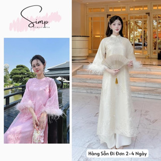  Áo dài cách tân mỹ nhân voan tơ 4 tà tay phối lông vũ sang trọng 