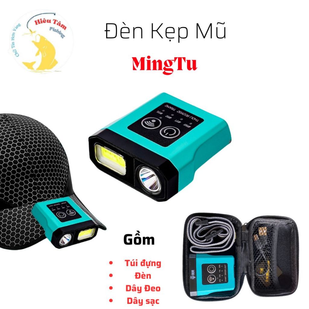  Đèn kẹp mũ đội đầu câu cá dã ngoại Mingtu siêu sáng đèn kẹp mũ cảm biến cao cấp 