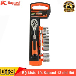 Bộ tuýp sửa chữa - bộ khẩu 1/4 cần tự động 12 chi tiết Kapusi Japan, thép CRV cao cấp