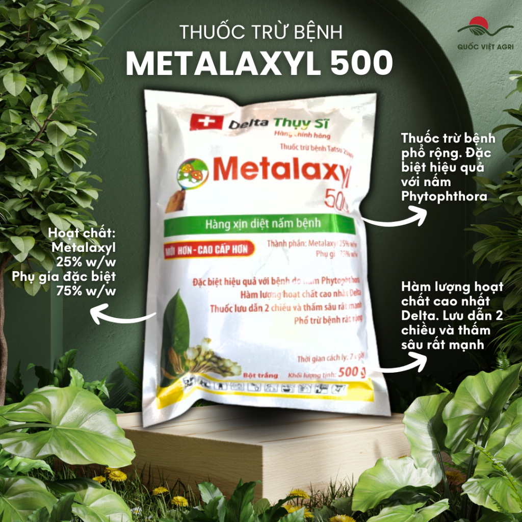 Thuốc trừ bệnh METALAXYL 500 TATSU 25WP (gói 500g) - Diệt nấm bệnh Metalaxyl 25% hiệu quả với bệnh d