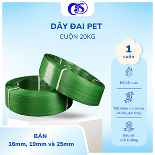 Dây đai nhựa PET màu xanh cuộn 20kg, chuyên sử dụng đóng hàng nặng QTS