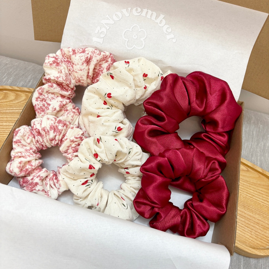 [SIÊU TO] Scrunchies Set Cột Tóc Vải Loang Tulip Đỏ Size Lớn Xinh Xắn Dễ Thương Phồng To Hot Trend