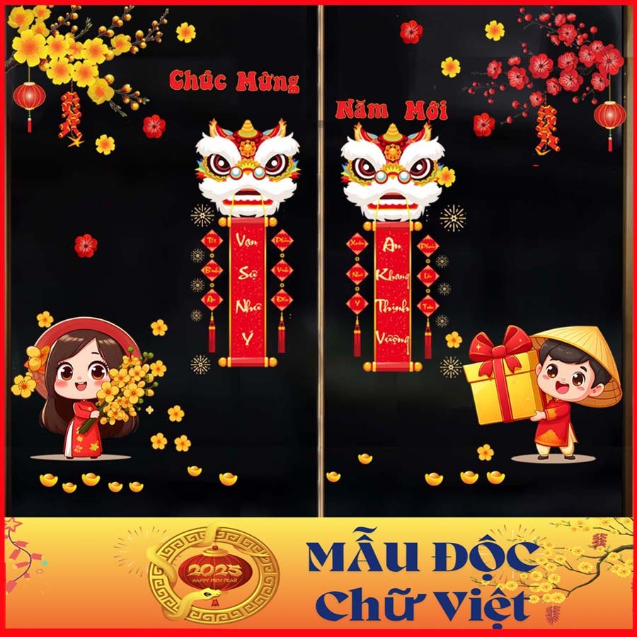 Decal Tết 2025 dán kính Tết ẤT TỴ đủ chi tiết như hình