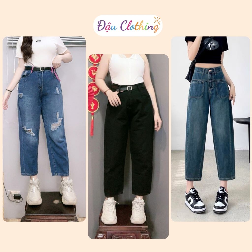  Tổng Hợp Quần Baggy Bigsize Nữ 9 Tấc Vải Jean Kaki Form Rộng cho Nàng Chubby 50-95kg 