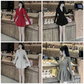 🛒 Đầm Tay Dài Cổ Trụ V Gài Nút - Ngắn Xòe Ôm Body Sexy - Tiểu Thư Bánh Bèo Cute Sang Chảnh Dạo Phố Đi Chơi Tiệc Tôn Dáng