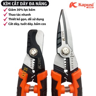 Kìm cắt dây đa năng trợ lực Nhật 3 trong 1 Kapusi JAPAN, kìm tuốt dây điện cao cấp tích hợp bấm cos thao tác nhanh