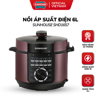 Nồi Áp Suất Điện Đa Năng 6L Sunhouse SHD1657 - Nắp Rời - Xả Áp Bằng Nút Ấn - Đa Dạng Chức Năng Cháo, Hầm, Súp, Ninh