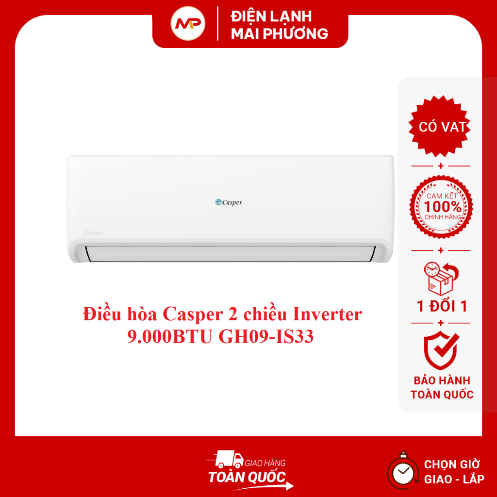 [NHẬN LẮP HN+FREE HÚT CHÂN KO]Điều hòa Casper 2 chiều Inverter 9000 BTU GH-09IS33