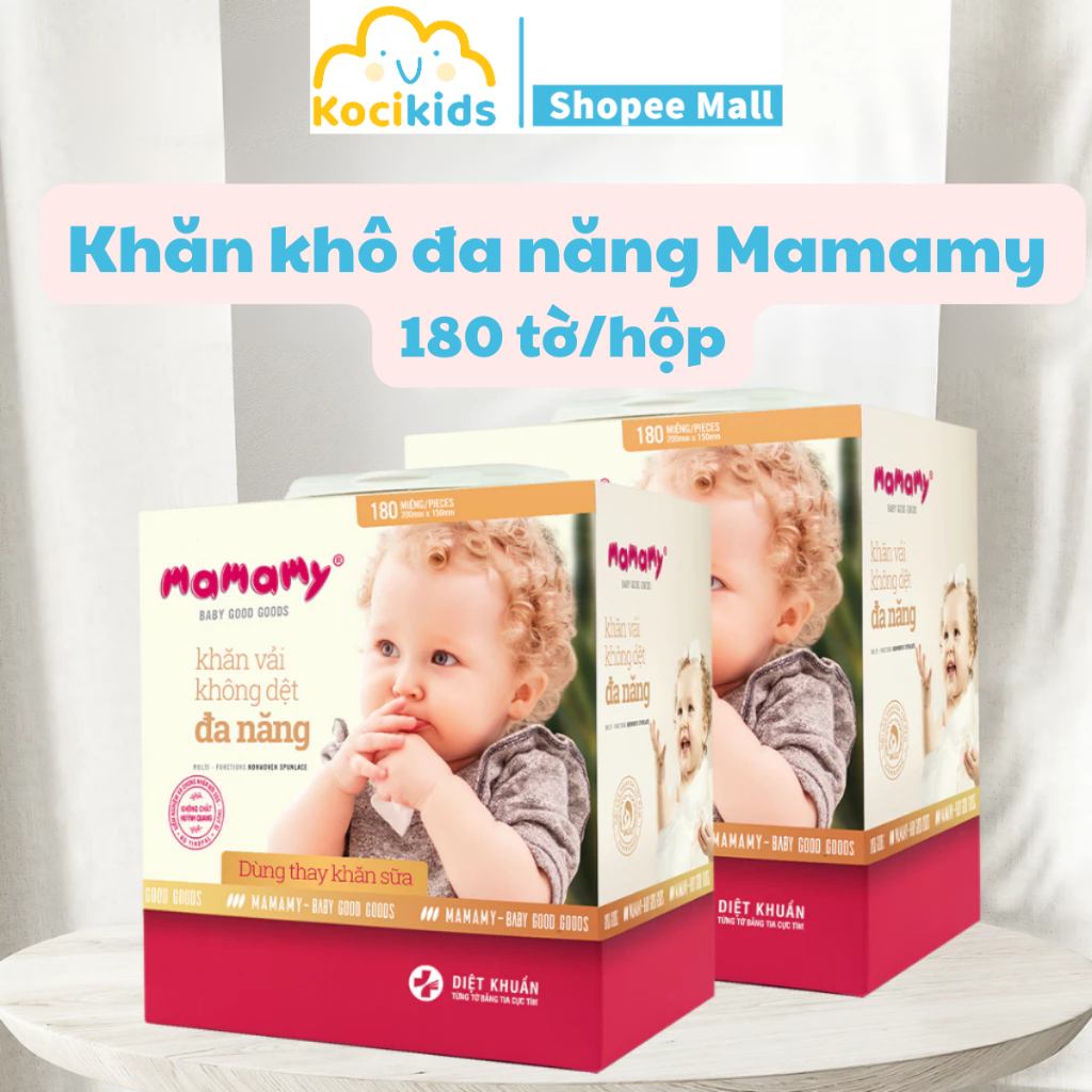 Khăn khô đa năng Mamamy cao cấp dùng thay khăn sữa, an toàn cho bé 180 tờ/hộp