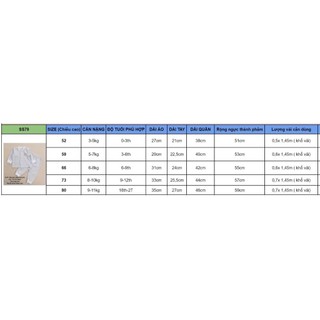 SS79_ rập giấy may bộ đồ dài tay sơ sinh